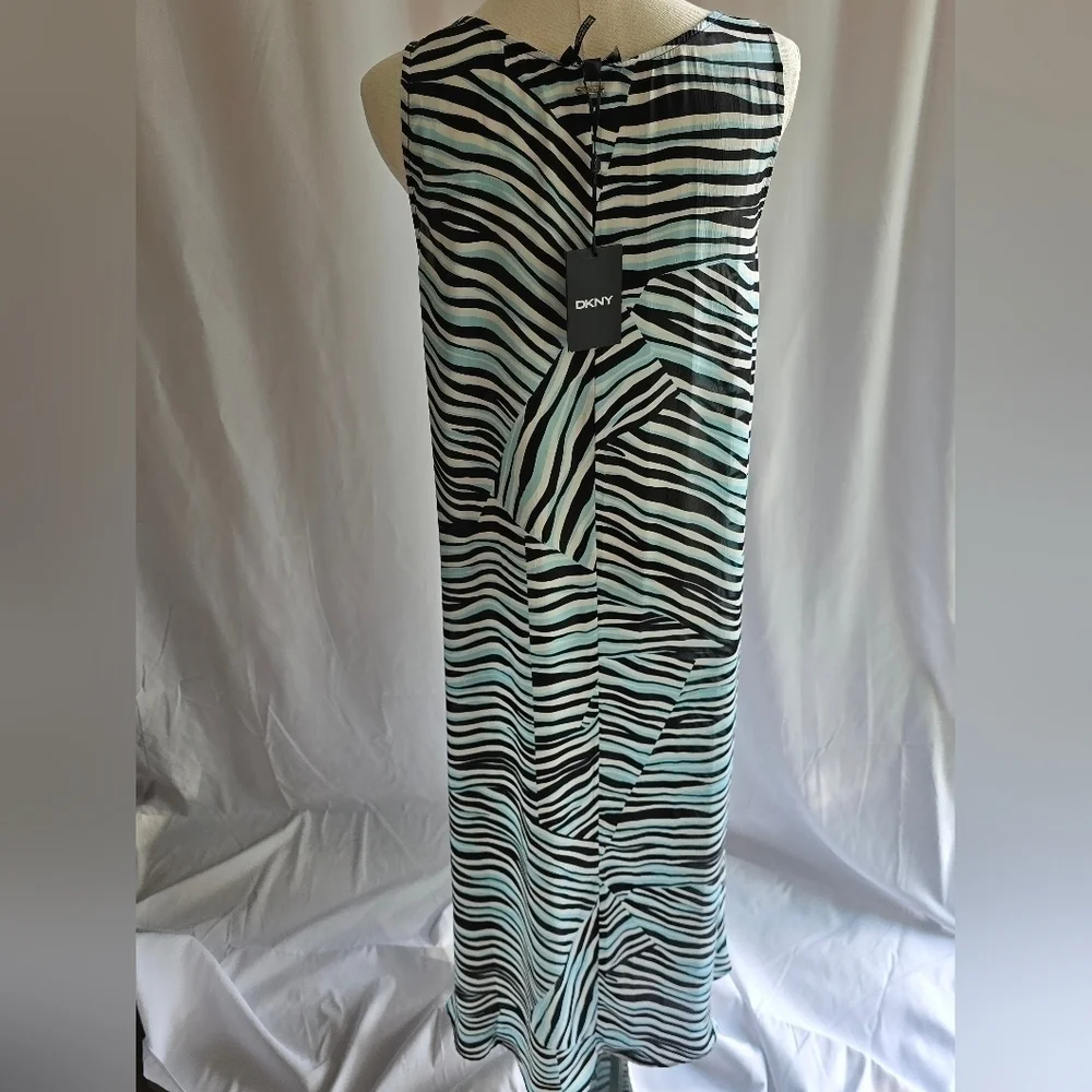 NWT DKNY Silky Sleeveless V-Neck Maxi Dress Blue White Brown Multi Stripes Sz S - Picture 4 of 12